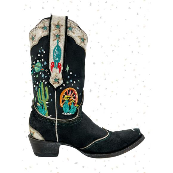 Space Cowboy Double D Ranch Embroidered Western Boots Black Leather Old Gringo 8 - Picture 5 of 16